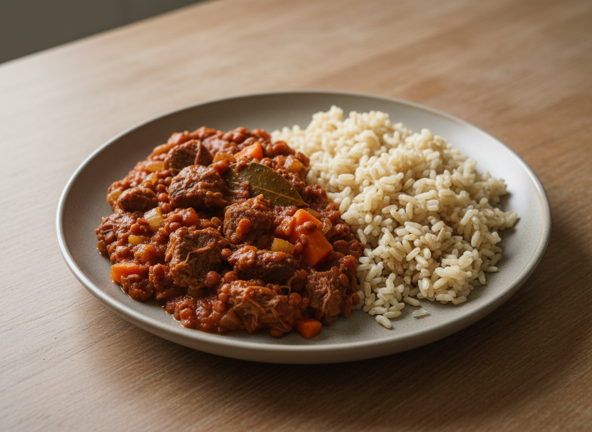 Grass-Fed Beef Ragu with Brown Rice & Red Lentils